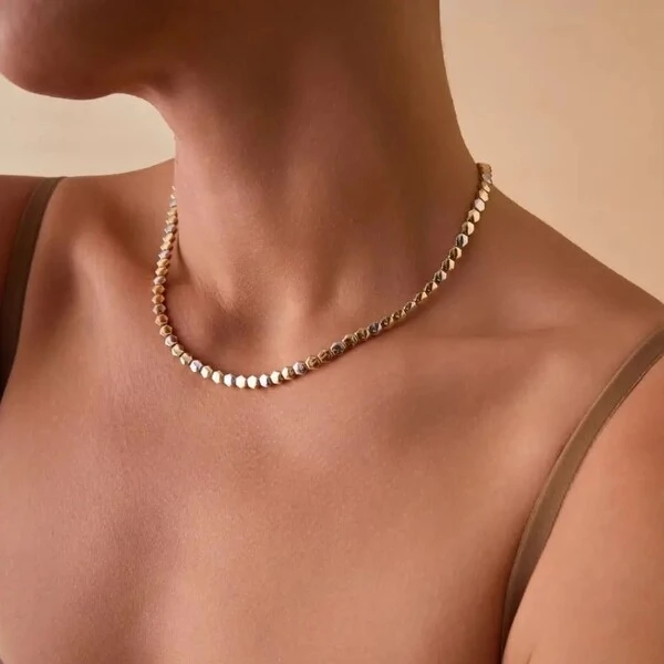 Colar Colmeia com Mix de Banhos Ouro 18K e Ródio Branco
