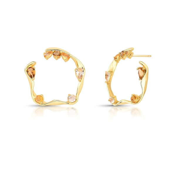 Brinco Argola Frontal com Cristais fumê e Banho de Ouro 18K