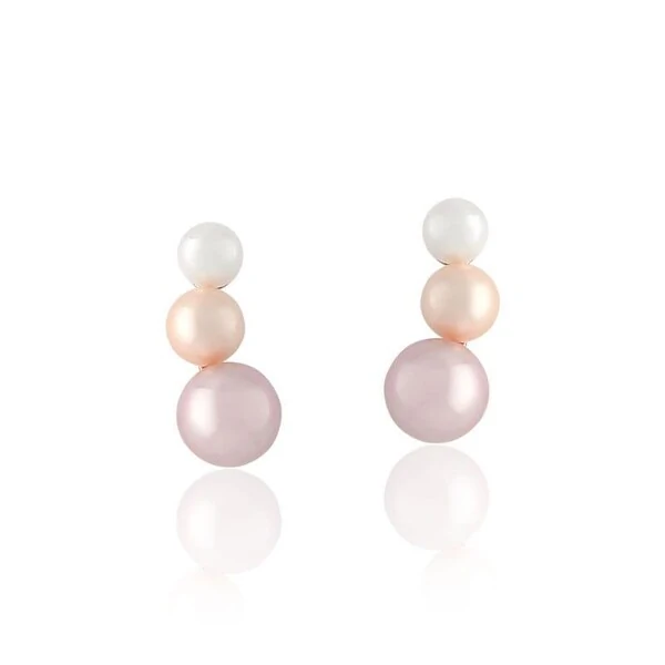 Brinco Maresia com Pérolas e Banho Rosé