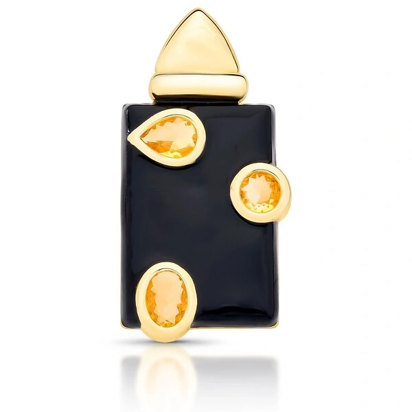 Pingente Miles com Esmaltado Preto, Cristais e Banho de Ouro 18K