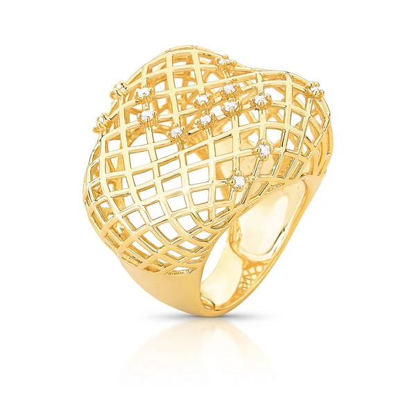 Anel Aramado com Zircônias e Banho de Ouro 18K - Elegância Clássica com Brilho Moderno