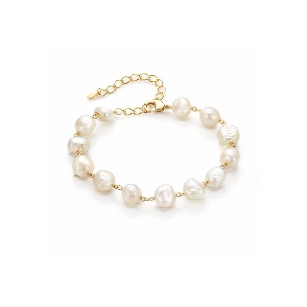 Pulseira com Pérolas Naturais e Banho de Ouro 18K