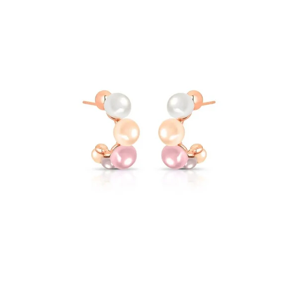 Brinco Meia Argola com Pérolas e Banho Rosé