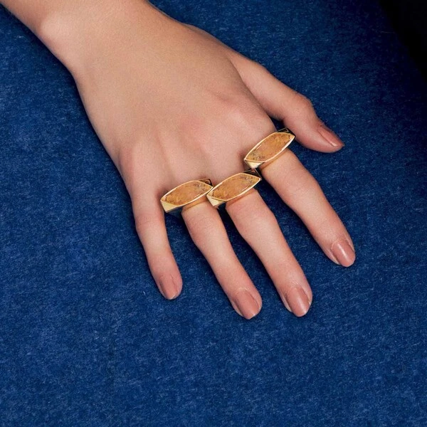 Anel Cristal Navete Qtz Rutilo com Banho de Ouro 18k