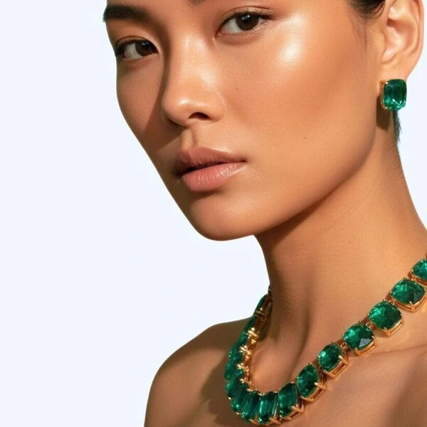 Conjunto Colar e Brinco Cristal Ice Verde Banho de Ouro 18k