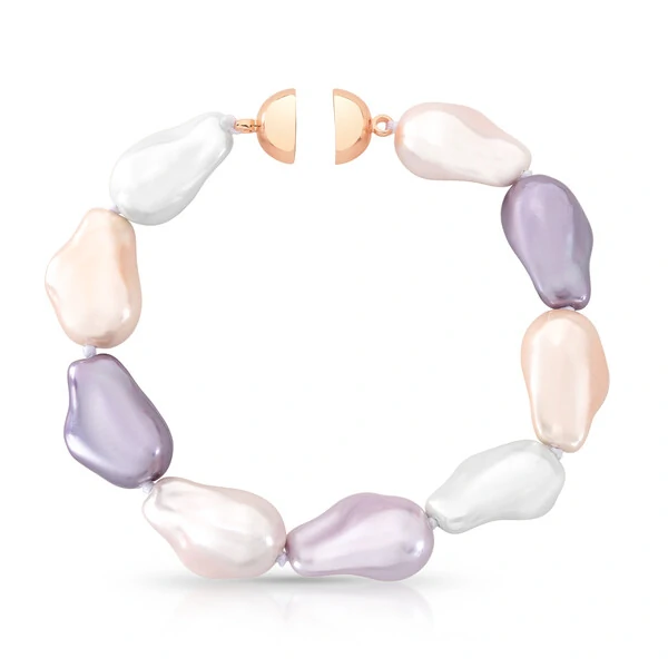 Pulseira Paquetá com Pérolas em Lilás e Branca e Banho de Ouro Rosé