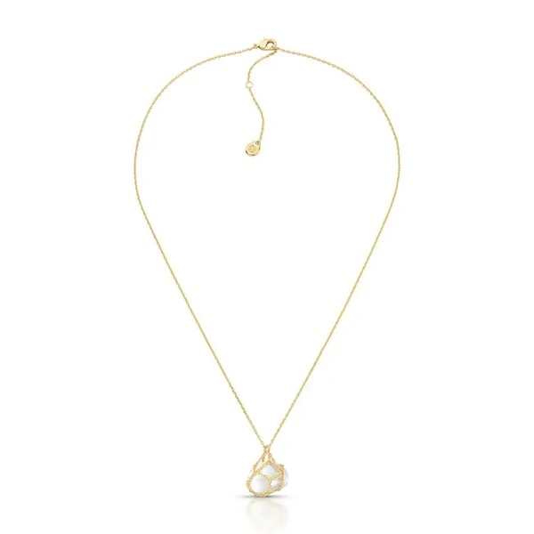 Colar Rendado Curto com Pérola e Banho de Ouro 18K