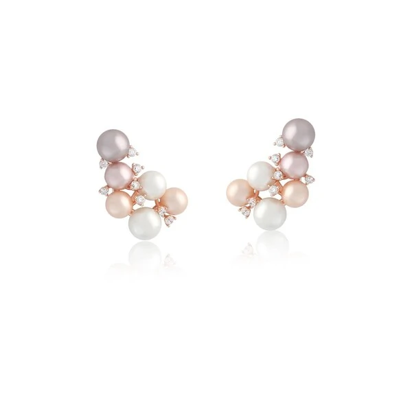 Brinco Bubbles com Pérolas, Zircônias e Banho de Ouro Rosê