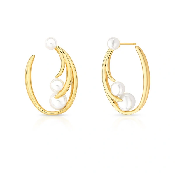 Brinco Wave com Pérolas – Banho de Ouro 18K | Estilo Orgânico e Elegante