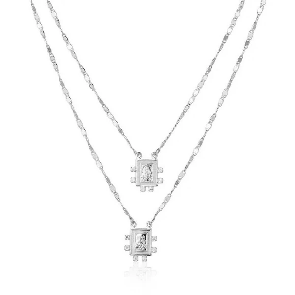 Escapulário com Banho de Ródio Branco e Zircônias