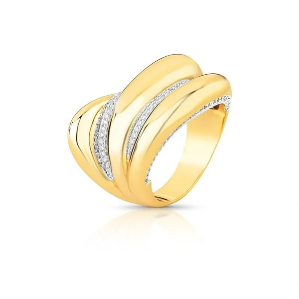 Anel Auguri com Zircônias e Banho Ouro 18K | Design Fluido e Sofisticado
