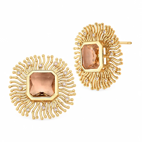 Brinco Soleil com Cristal, Zircônias e Banho Ouro 18K