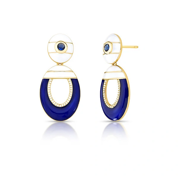 Brinco Salmaso com Esmaltado, Cristais e Banho de Ouro 18K