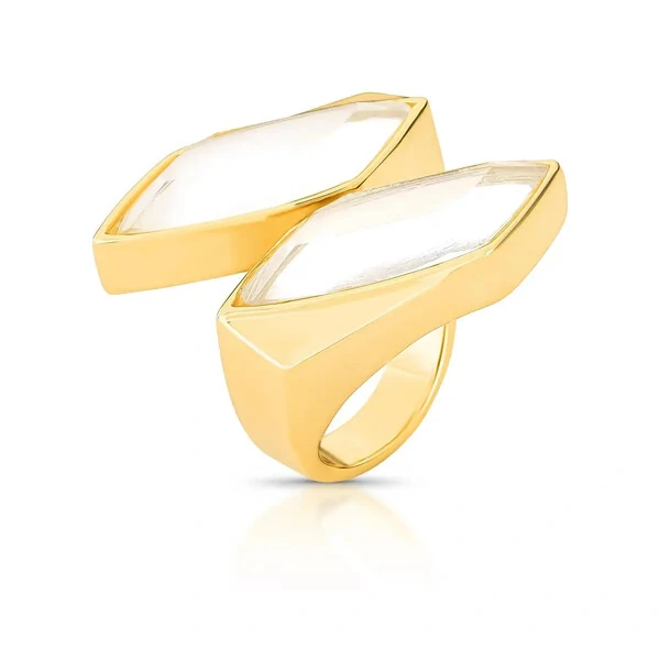 Anel Cristais Navetes com Banho de Ouro 18k