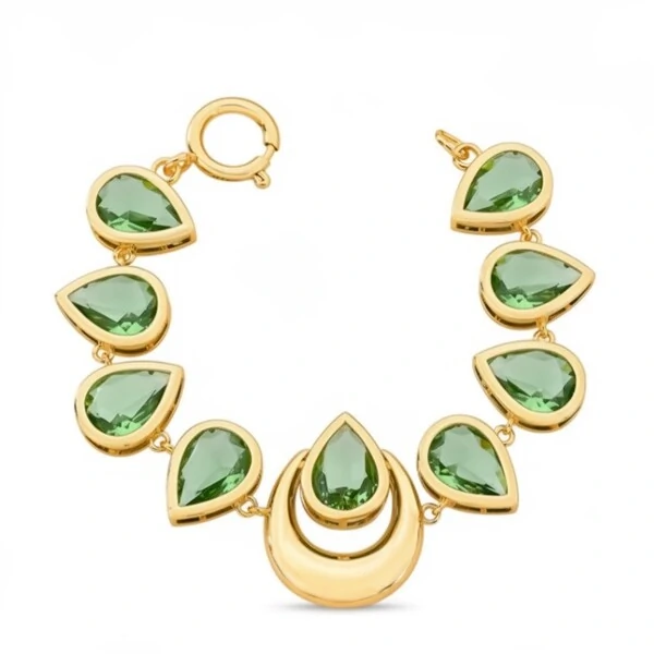 Pulseira Opulenza com Cristal Verde Banho de Ouro 18k