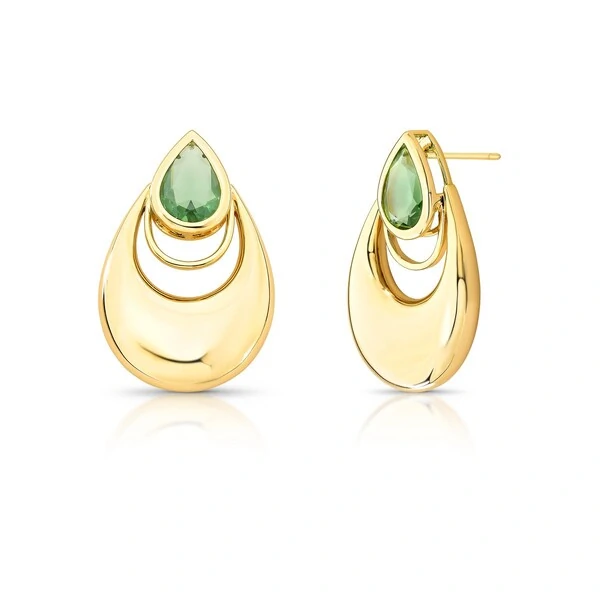 Brinco Opulenza com Cristal Verde Banho de Ouro 18k