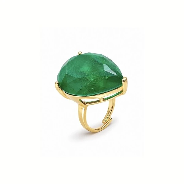 Anel Gota Esmeralda com Banho de Ouro 18K