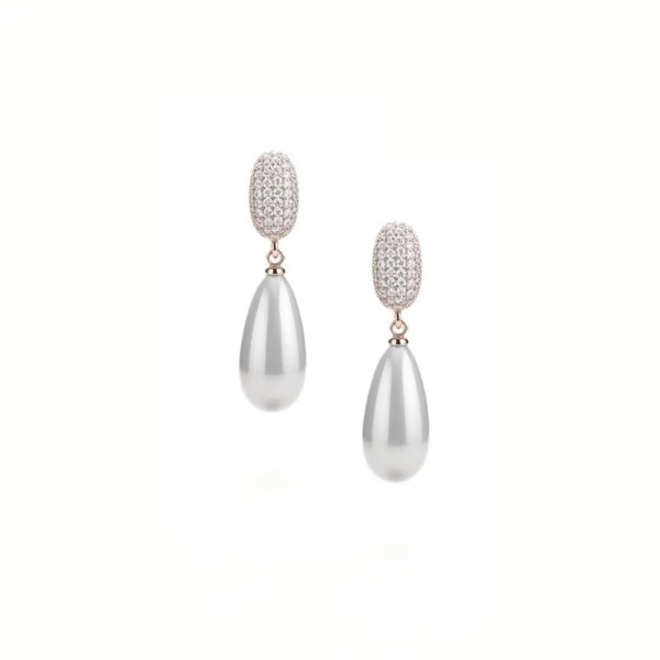 Brinco Hard com Pérola cravejado de Zircônias - Banho de Ródio Branco