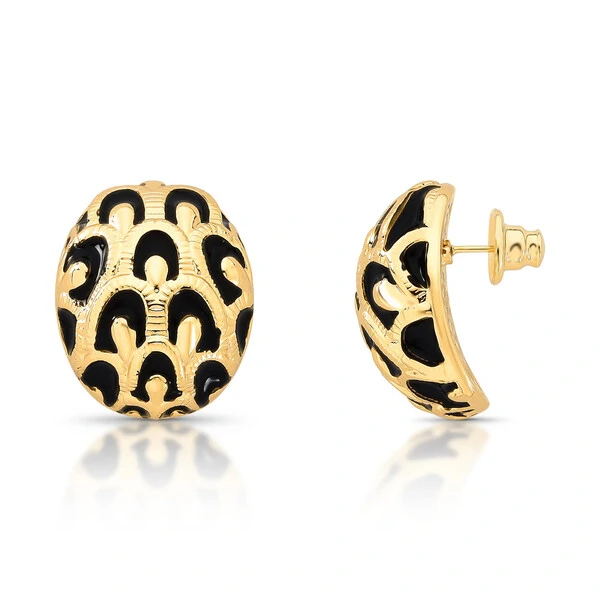 Brinco Owl com Esmaltado Preto e Banho de Ouro 18K