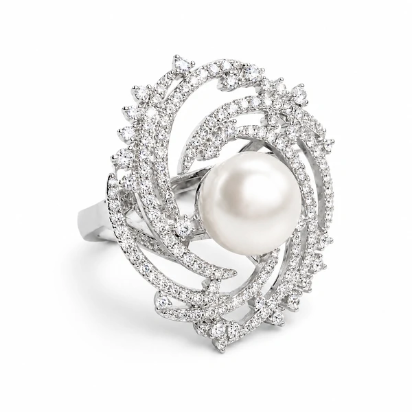 Anel com Pérola e Banho de Ródio Branco | Elegância Atemporal
