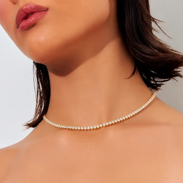 Colar Riviera 3 Pontos com Zircônias Banho Ouro 18k