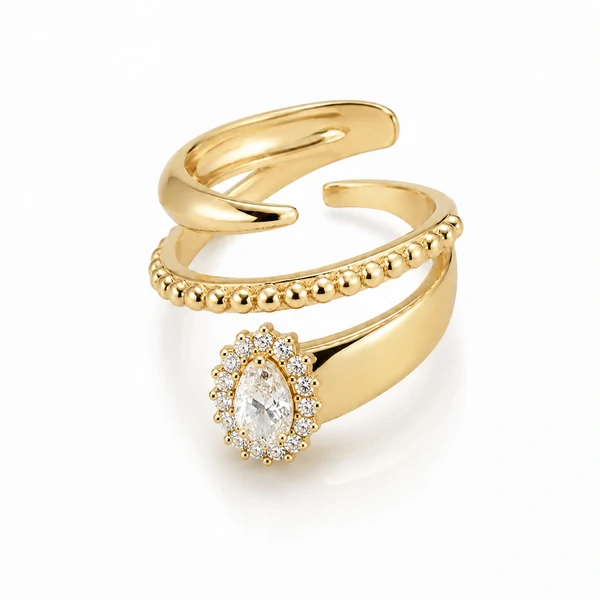 Anel 3 Tramas com Zircônia e Banho de Ouro 18K