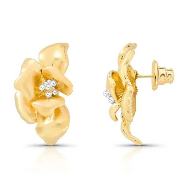 Brinco Pétalas com Acabamento Acetinado em Banho de Ouro 18K
