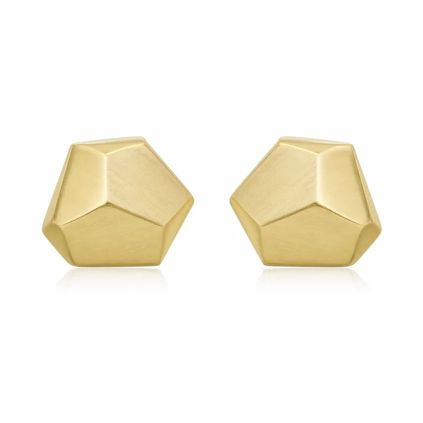 Brinco Botão Geométrico com Banho de Ouro 18K