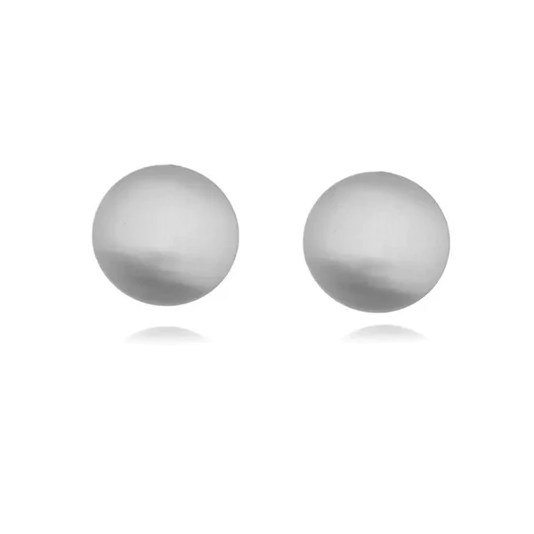 Brinco Botão com Banho de Ródio Branco e acabamento acetinado