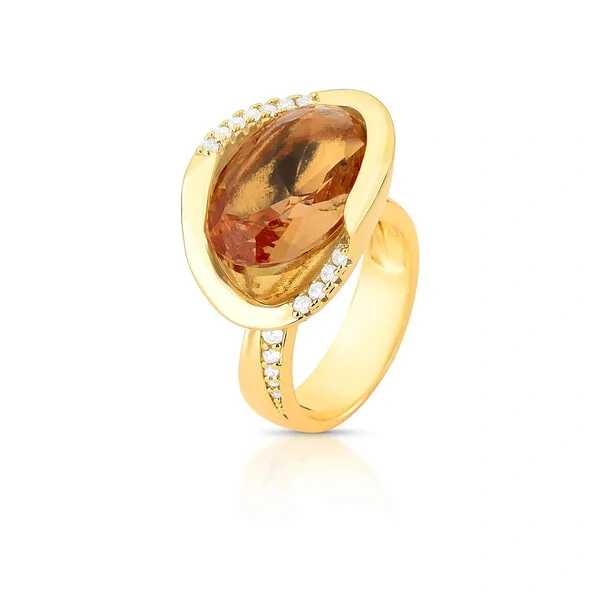 Anel Cinna com Zircônias e Cristal em Banho de Ouro 18K