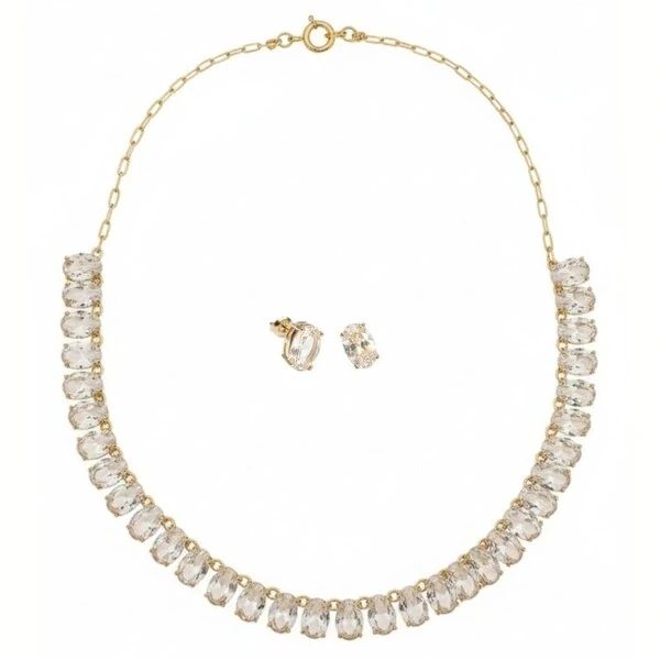 Conjunto Belle com Cristais Brancos e Banho de Ouro 18K