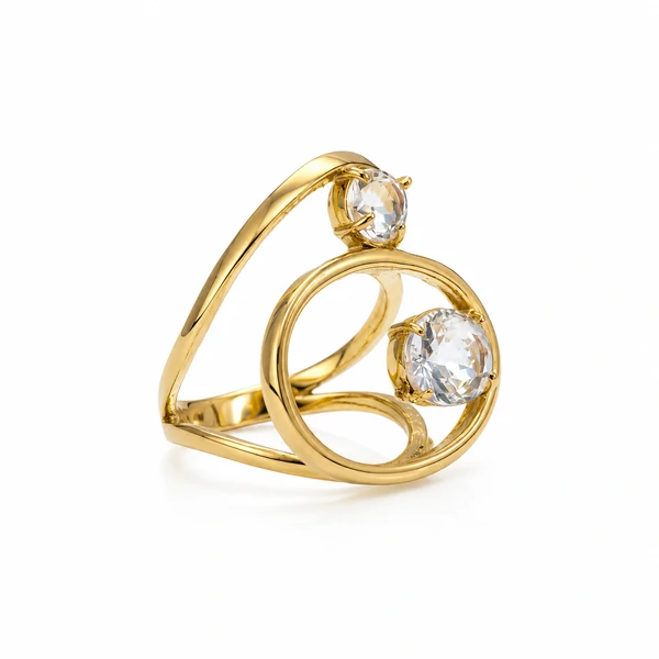 Anel Formas com Cristal White e Banho de Ouro 18K - Sofisticação com Design Orgânico