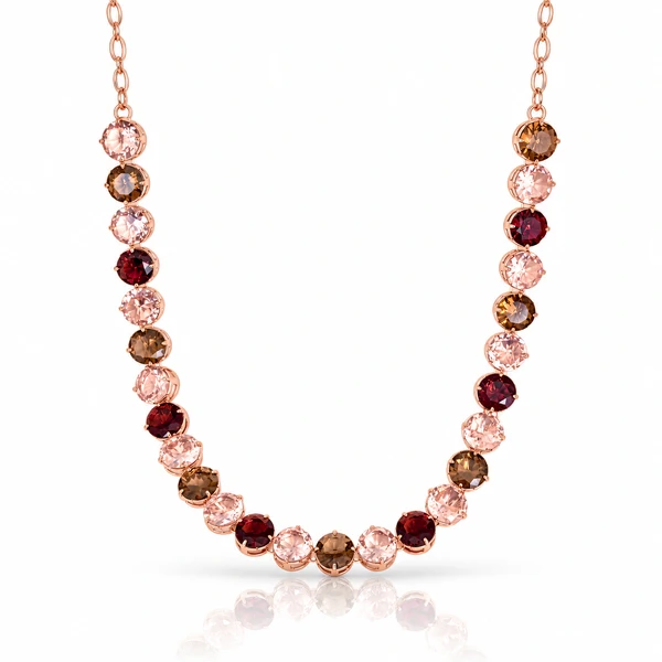 Colar Riviera Primavera com Cristais Coloridos e Banho de Ouro Rosé