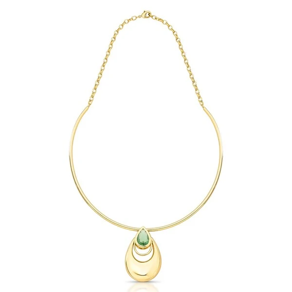 Colar Opulenza com Cristal Verde Banho de Ouro 18k