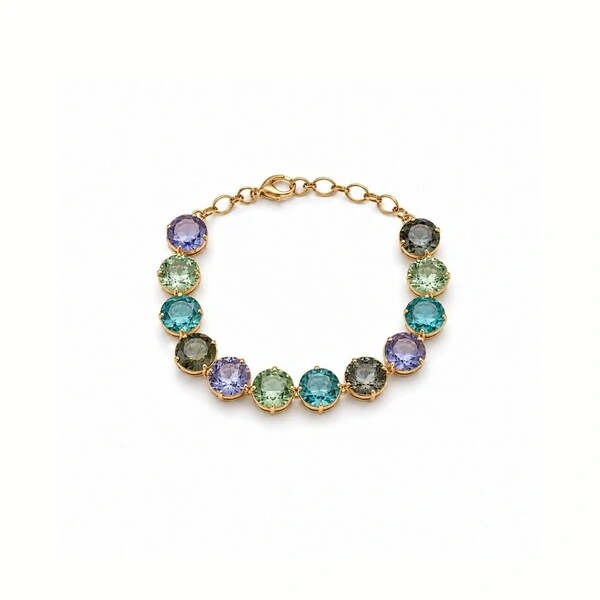 Pulseira Riviera com Cristais e Banho de Ouro 18K
