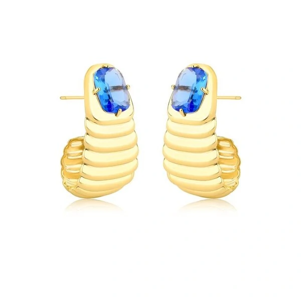 Brinco Breathe com Cristal Azul - Banho de Ouro 18K | Brilho Sofisticado