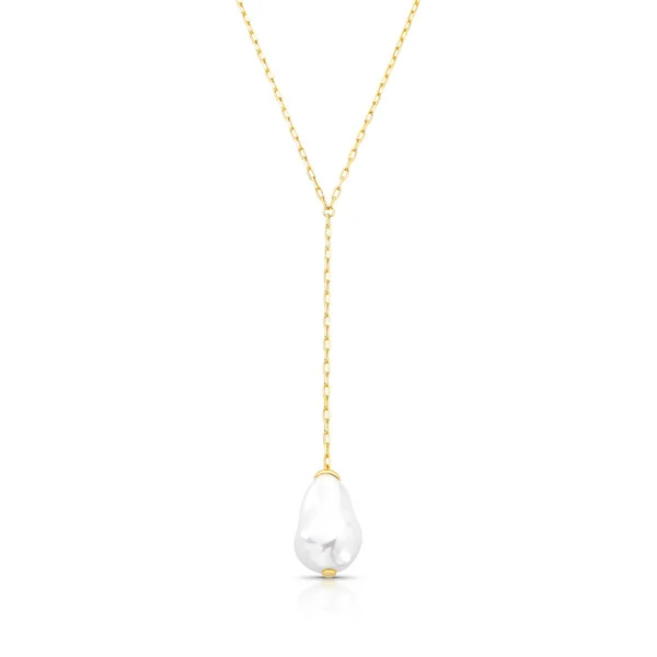 Colar Gravata Pendente com Pérola Barroca e Banho de Ouro 18K