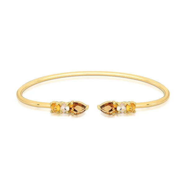 Bracelete Fumê com Cristal, Zircônias e Banho Ouro 18K