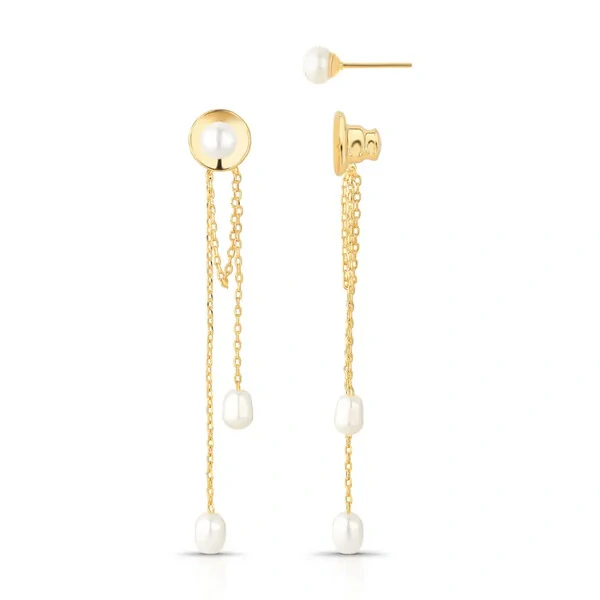 Brinco Fio com Pérolas e Banho de Ouro 18K – Delicadeza Atemporal