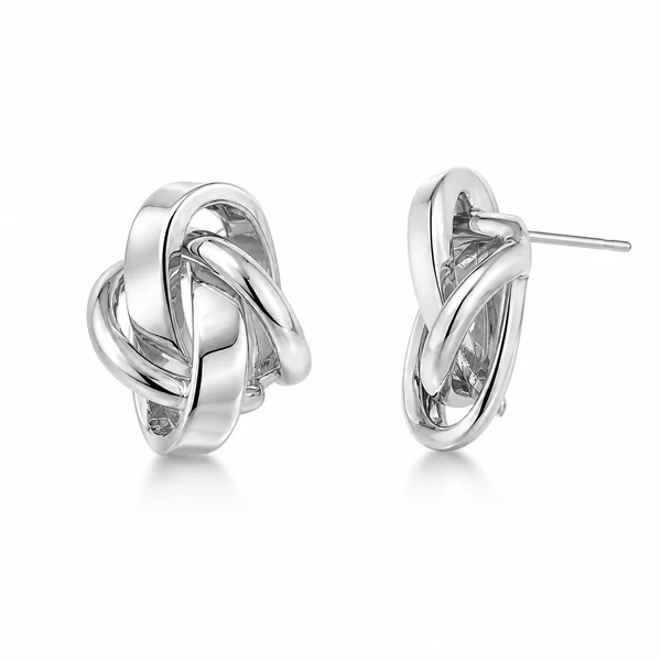 Brinco Knot com Banho de Ródio Branco