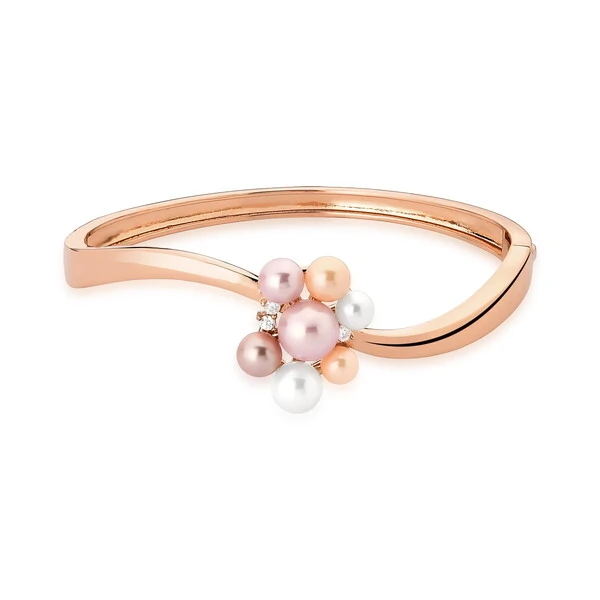 Bracelete Bubbles com Pérolas, Zircônias e Banho de Ouro Rosê