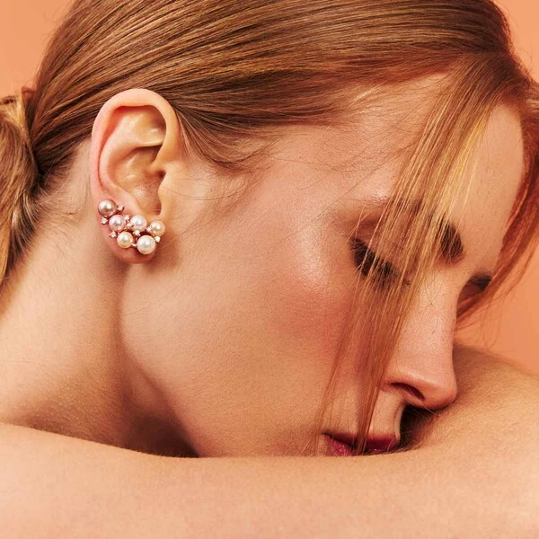 Brinco Bubbles com Pérolas, Zircônias e Banho de Ouro Rosê