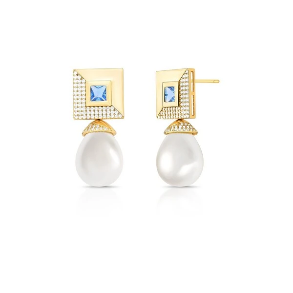 Brinco Argent com Cristal, Pérola, Zircônias e Banho de Ouro 18K