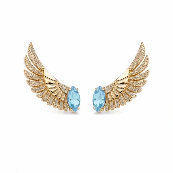 Ear Cuff Asa com Cristal Sky – Banho de Ouro 18K