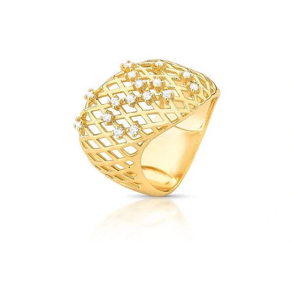 Anel Aramado Base com Zircônias e Banho de Ouro 18K - Elegância Clássica com Brilho Moderno