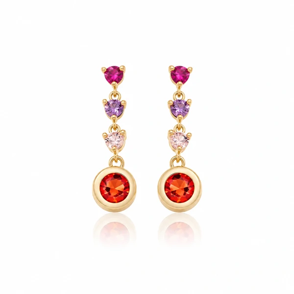 Brinco Pontos Trend Rainbow Banho Ouro 18K