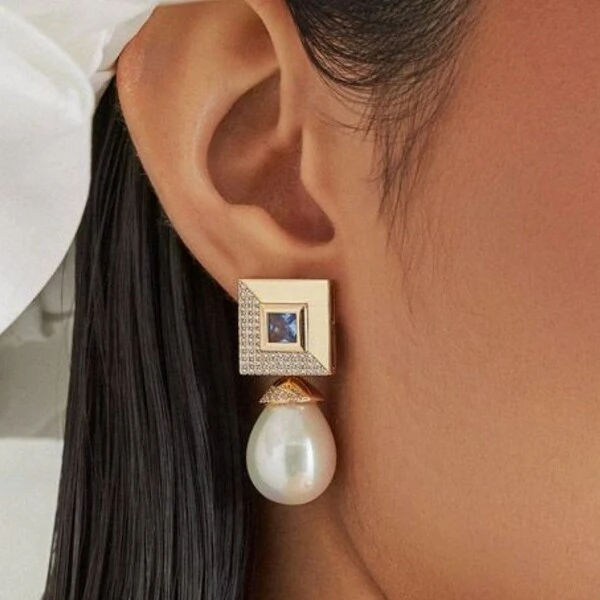 Brinco Argent com Cristal, Pérola, Zircônias e Banho de Ouro 18K