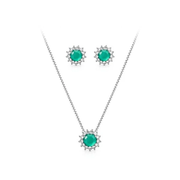 Conjunto Fleur com Cristal, Zircônias e Banho de Ródio Branco