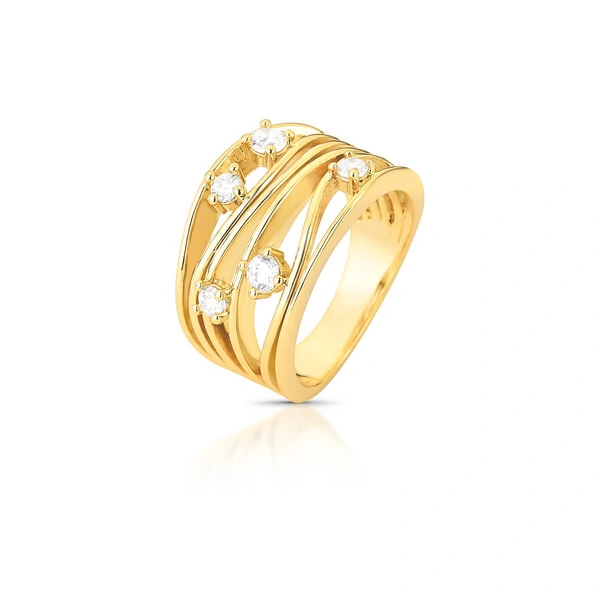 Anel Mocho com Zircônias e Banho de Ouro 18K