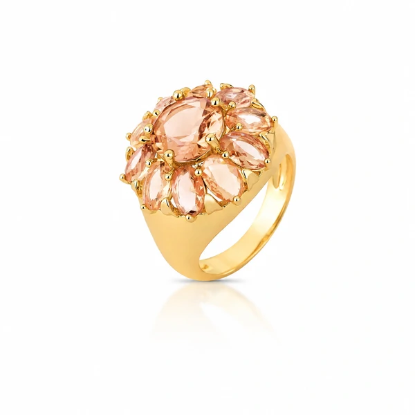 Anel Flor com Cristais e Banho de Ouro 18K